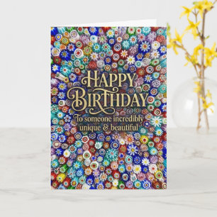 Mosaic Floral Rainbow Colorful Happy Birthday Card