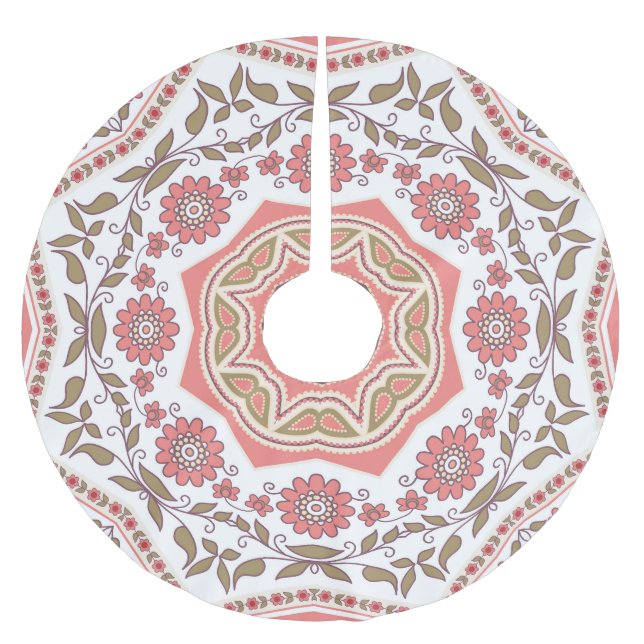 Mosaic Floral Star: Seamless Pattern Brushed Polyester Tree Skirt (Front)