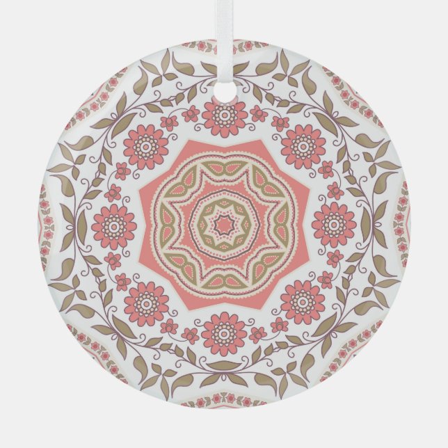 Mosaic Floral Star: Seamless Pattern Glass Tree Decoration (Front)