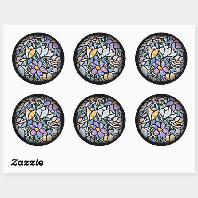 Mosaic Floral Tiles Classic Round Sticker (Sheet)