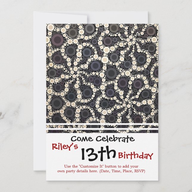 Mosaic Flower Petals Black Brown Tan Invitation (Front)