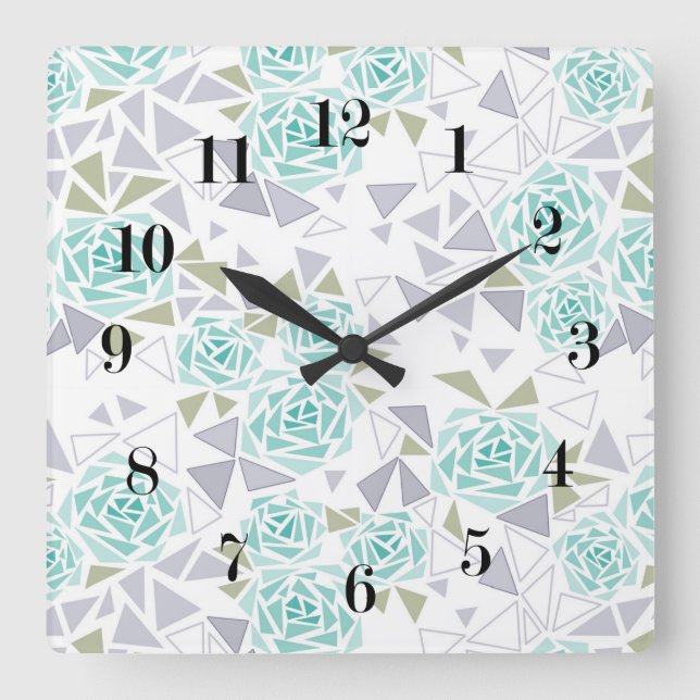 Mosaic, flowers square wall clock (Front)