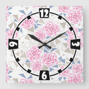 Mosaic, flowers square wall clock
