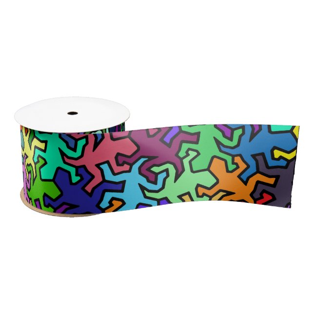 Mosaic Geckos Pattern - coloured Satin Ribbon (Spool)