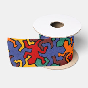 Mosaic Geckos Pattern - Earth Colour Satin Ribbon