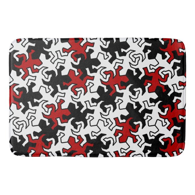 Mosaic Geckos Pattern - red black white Bath Mat (Front)