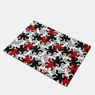 Mosaic Geckos Pattern - red black white Doormat