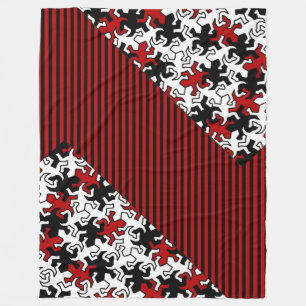 Mosaic Geckos Pattern - red black white Fleece Blanket
