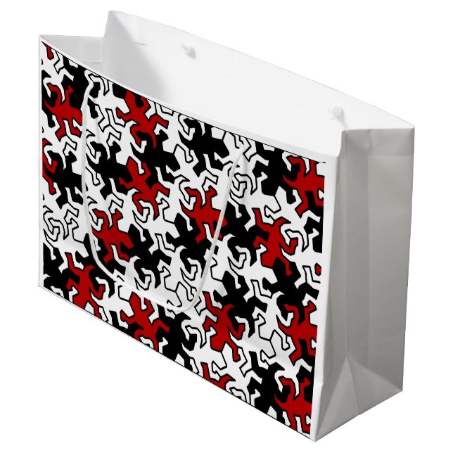Mosaic Geckos Pattern - red black white Large Gift Bag (Front Angled)