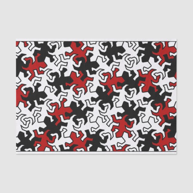 Mosaic Geckos Pattern - red black white Tissue Paper (Front)