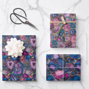 Mosaic Gemstone Pattern with Pink, Purple, Blue Wrapping Paper Sheet