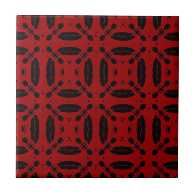 Mosaic geometric decor blood red black kitty voice tile (Front)