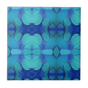 Mosaic geometric deep blue aqua design kitty voice tile