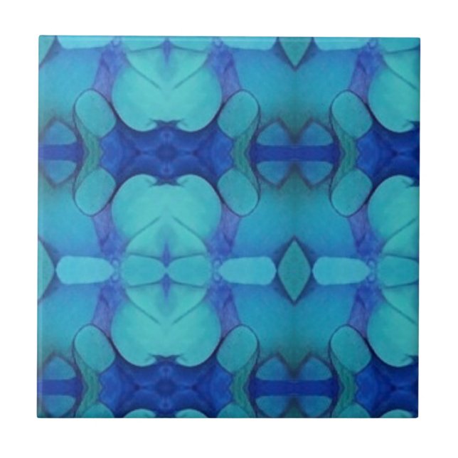 Mosaic geometric deep blue aqua design kitty voice tile (Front)