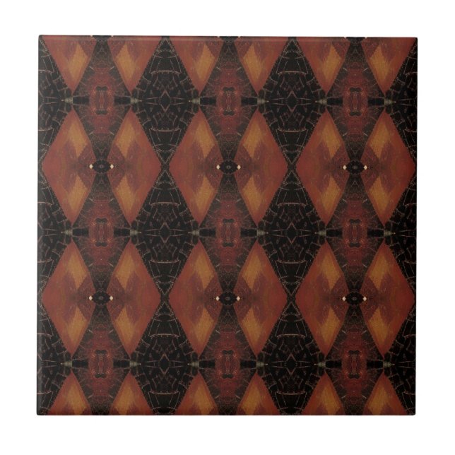 Mosaic geometric design brown warm oak tones kitty tile (Front)