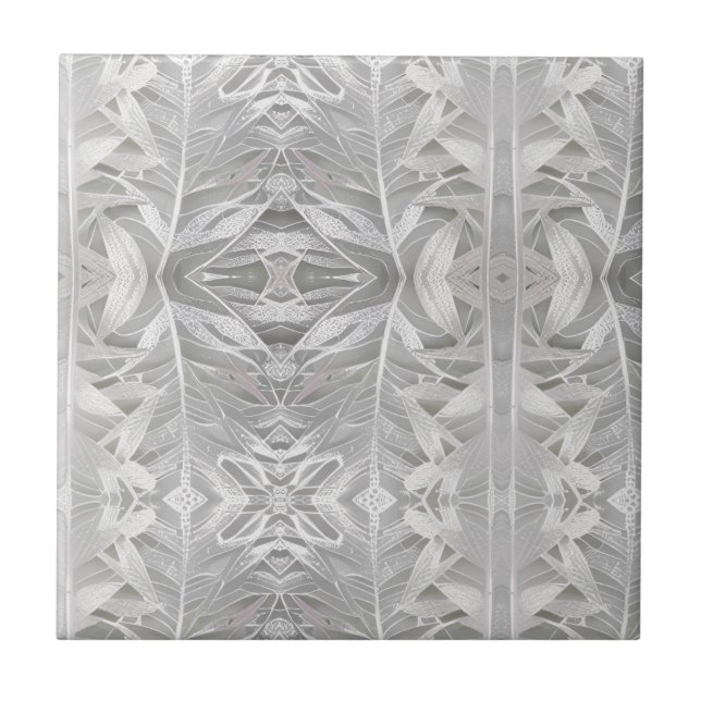 Mosaic geometric silver leaf pattern ceramic tile (Front)