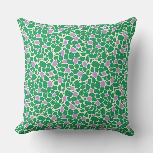 Mosaic green lilac abstract pattern tile retro cushion (Front)