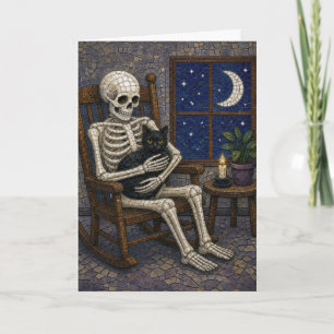 Mosaic Halloween Skeleton with Black Cat Card
