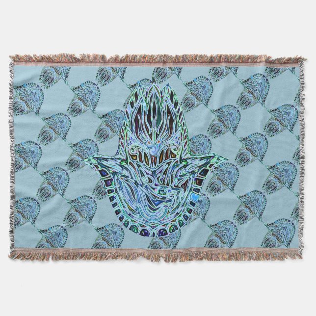 Mosaic Hamsa Hand Throw Blanket (Front)