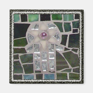 Mosaic Hamsa Starof of David Evil Eye on Green Magnet