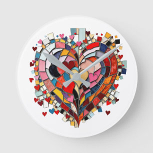 Mosaic Heart of Love Round Clock