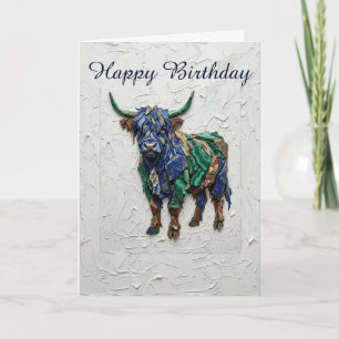 Mosaic Highland Cow Birthday Card Colourful
