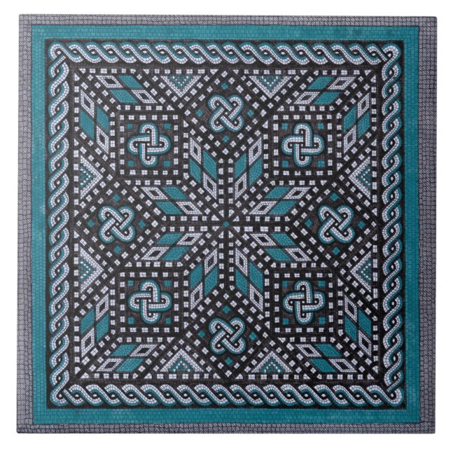 Mosaic illustration black grey and matisse blue tile (Front)