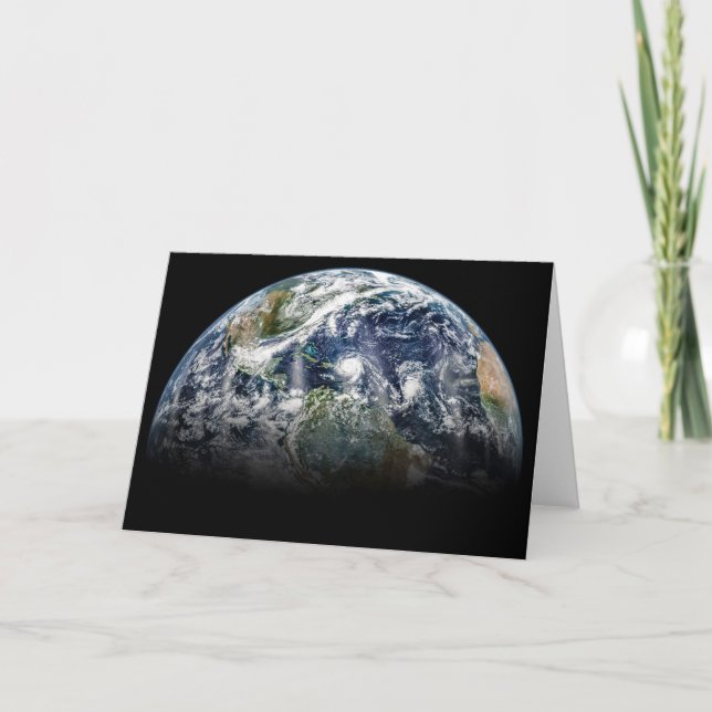 Mosaic Image Of Planet Earth With 3 Hurricanes Card (Front)