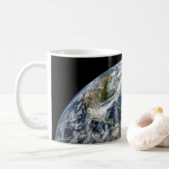 Mosaic Image Of Planet Earth With 3 Hurricanes Coffee Mug (With Donut)