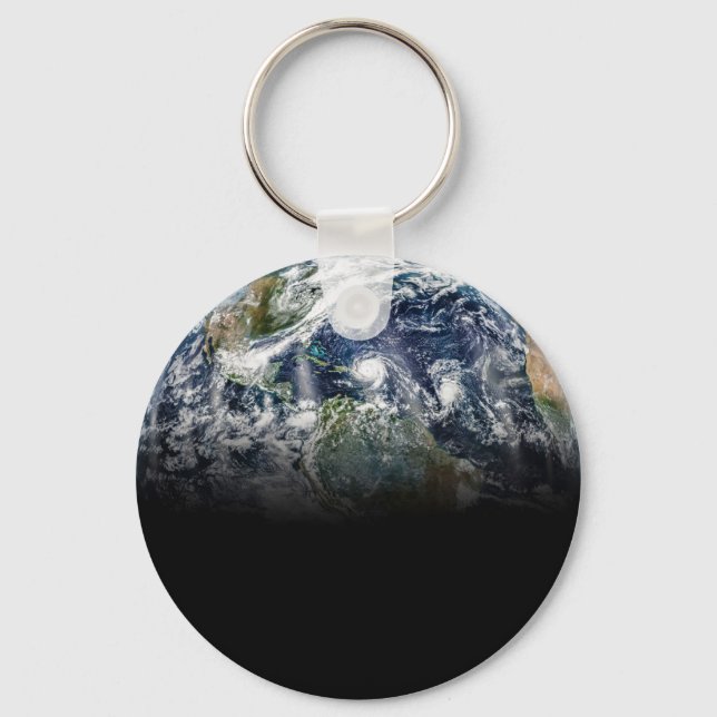 Mosaic Image Of Planet Earth With 3 Hurricanes Key Ring (Front)