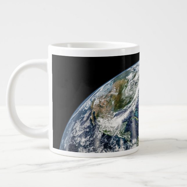 Mosaic Image Of Planet Earth With 3 Hurricanes Large Coffee Mug (Left)