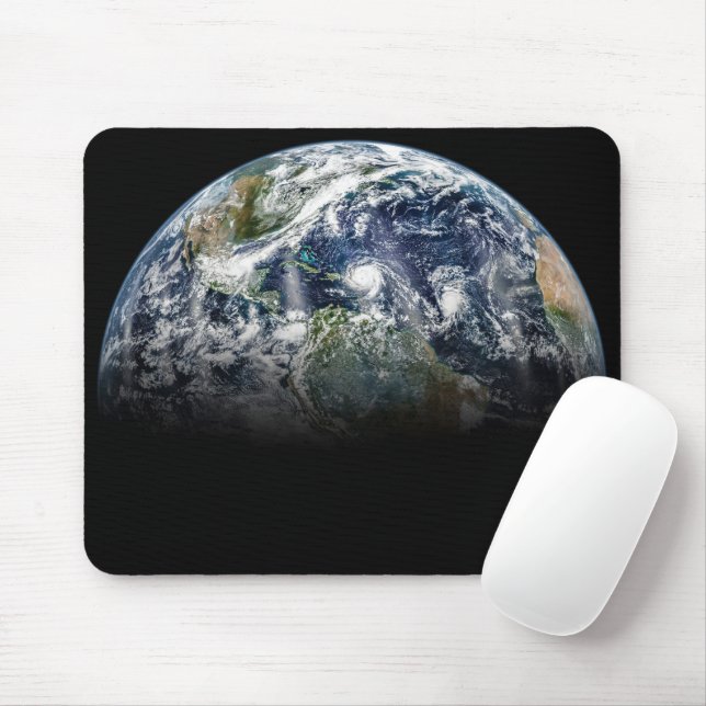 Mosaic Image Of Planet Earth With 3 Hurricanes Mouse Mat (With Mouse)