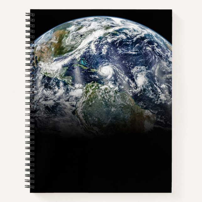Mosaic Image Of Planet Earth With 3 Hurricanes Notebook (Front)
