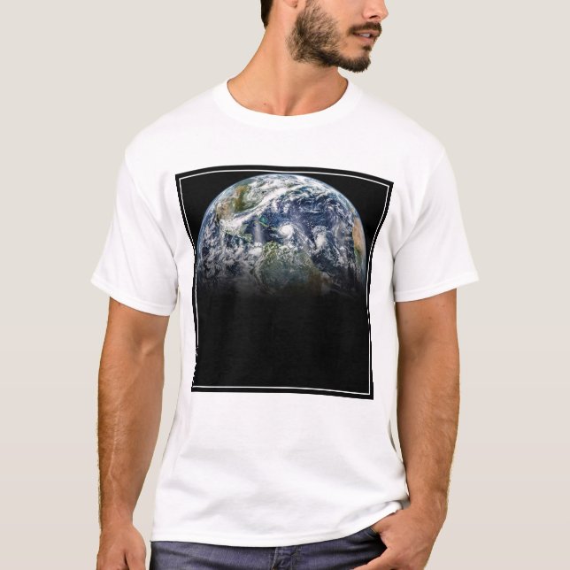 Mosaic Image Of Planet Earth With 3 Hurricanes T-Shirt (Front)