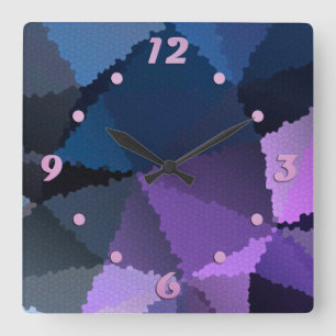 Mosaic in blue and pink colours square wall clock