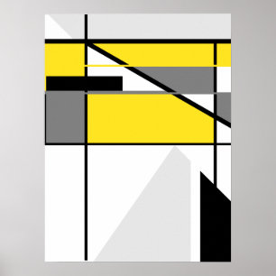Mosaic in Yellow, Grey, Black Abstract Geometric Poster