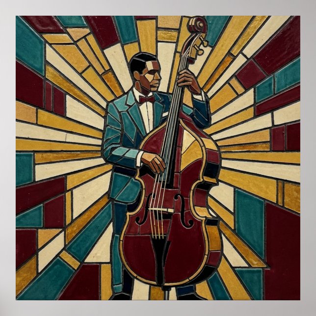Mosaic Jazz Bassist Poster Stained Glass Music (Front)