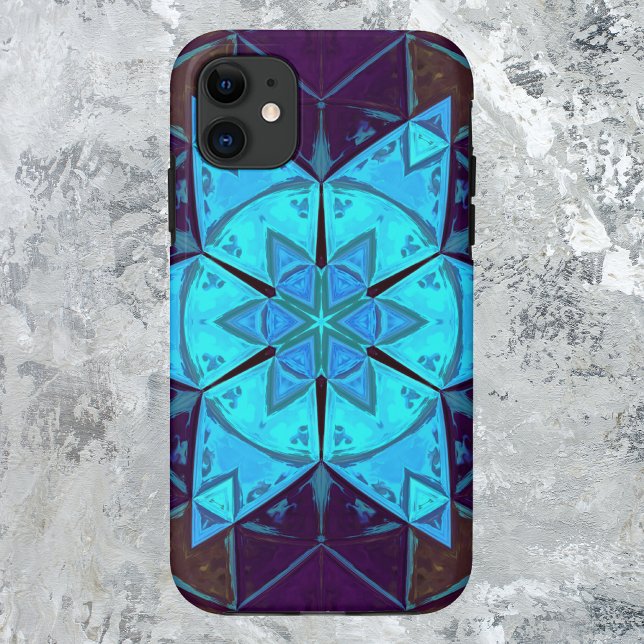 Mosaic Kaleidoscope Flower Blue and Purple Case-Mate iPhone Case (Creator Uploaded)