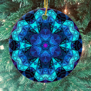 Mosaic Kaleidoscope Flower Blue and Purple Ceramic Tree Decoration