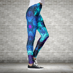 Mosaic Kaleidoscope Flower Blue and Purple Leggings