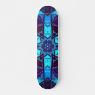 Mosaic Kaleidoscope Flower Blue and Purple Skateboard