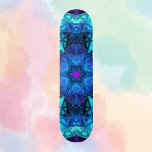 Mosaic Kaleidoscope Flower Blue and Purple Skateboard<br><div class="desc">This mosaic kaleidoscope flower design features brilliant blue and purple tiles. A vivid geometric design inspired by fractals,  mandalas,  and stained glass mosaics. Get this beautiful trippy design now for your favorite friend who loves bright colors!</div>