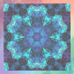 Mosaic Kaleidoscope Flower Blue and Purple Stone Coaster<br><div class="desc">This mosaic kaleidoscope flower design features brilliant blue and purple tiles. A vivid geometric design inspired by fractals,  mandalas,  and stained glass mosaics. Get this beautiful trippy design now for your favourite friend who loves bright colours!</div>