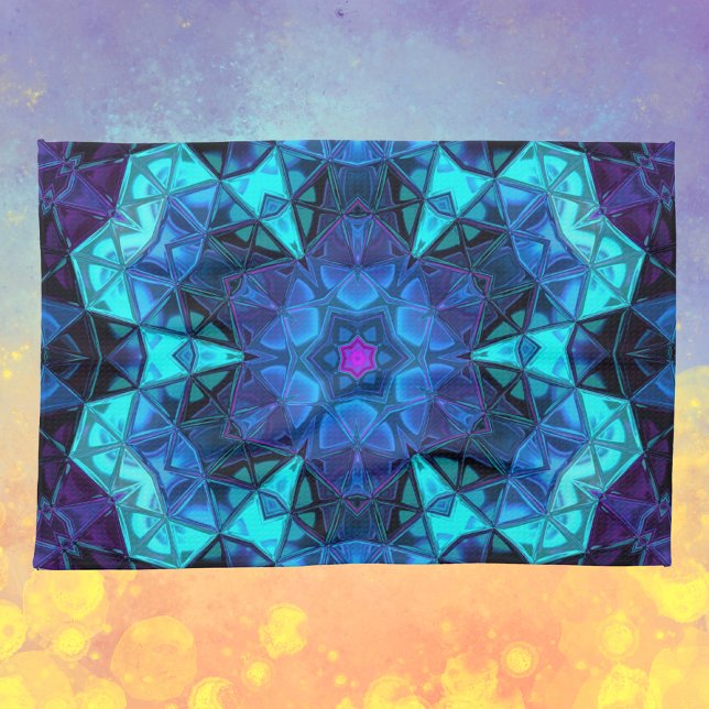 Mosaic Kaleidoscope Flower Blue and Purple Tea Towel (Creator Uploaded)