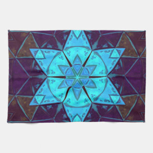 Mosaic Kaleidoscope Flower Blue and Purple Tea Towel