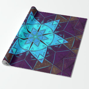 Mosaic Kaleidoscope Flower Blue and Purple Wrapping Paper