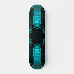 Mosaic Kaleidoscope Flower Blue and Red Skateboard