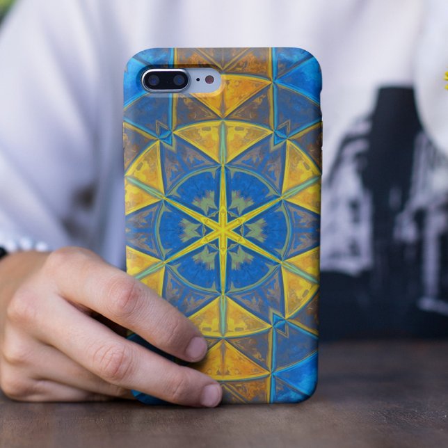 Mosaic Kaleidoscope Flower Blue and Yellow Case-Mate iPhone Case (Creator Uploaded)