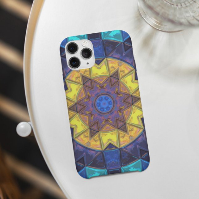 Mosaic Kaleidoscope Flower Blue and Yellow Case-Mate iPhone Case (Creator Uploaded)