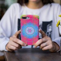 Mosaic Kaleidoscope Flower Blue Pink and Yellow